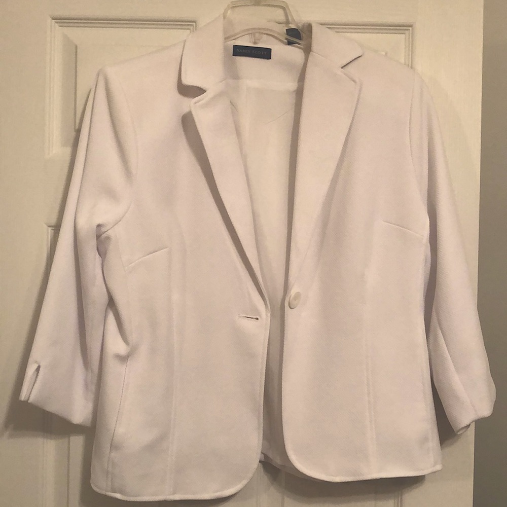 Karen Scott vintage white suit jacket with muted pattern